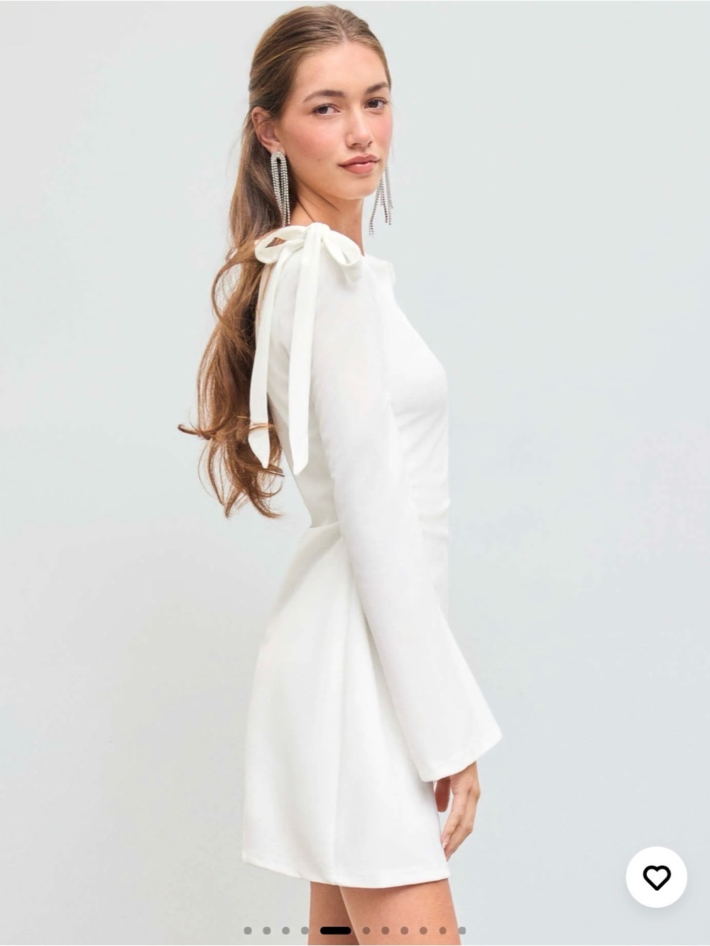 Cider White Bow Shoulder Mini Dress XL NWT Fully Lined Stretch Mini - Picture 2 of 8